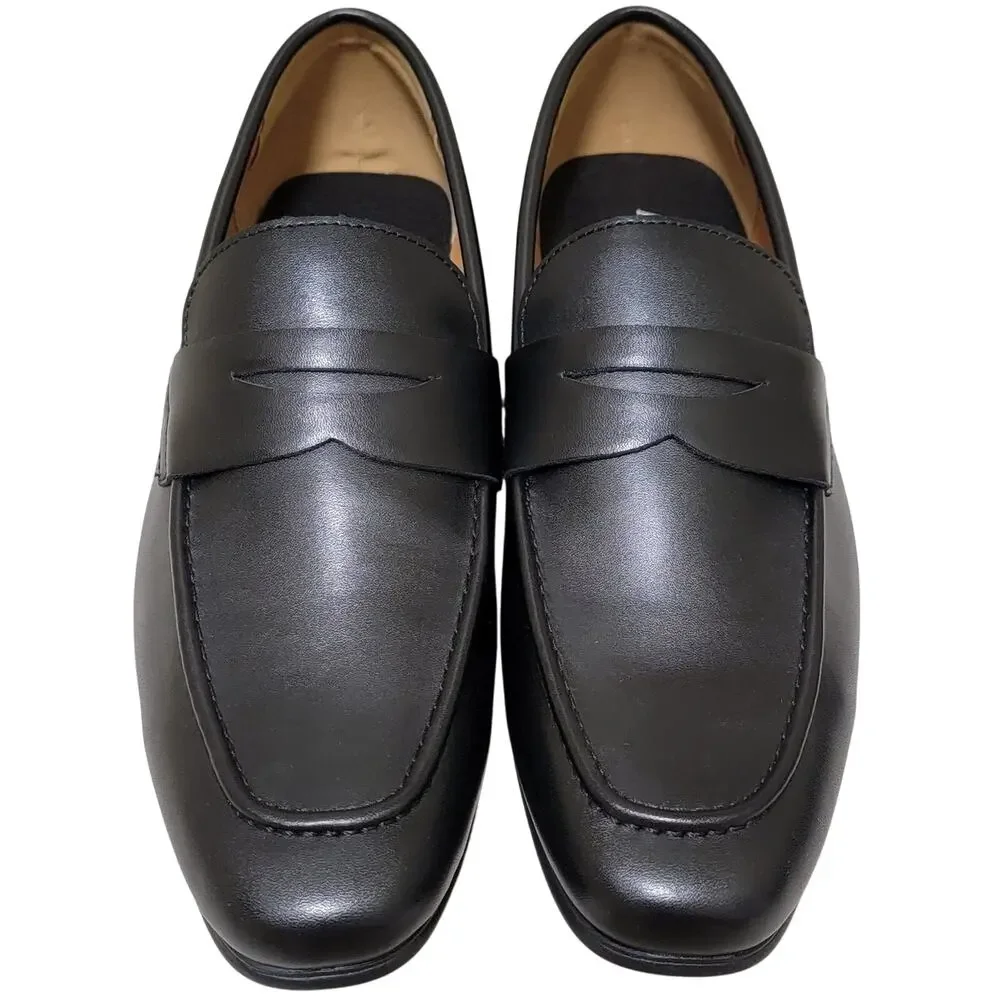 Alfani Men Slip On Penny Loafers Parkerr Size US 9.5M Black Smooth Faux Leather